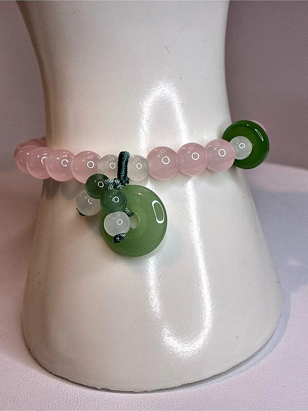 Pink & Green Glass Beaded Charm Bracelet